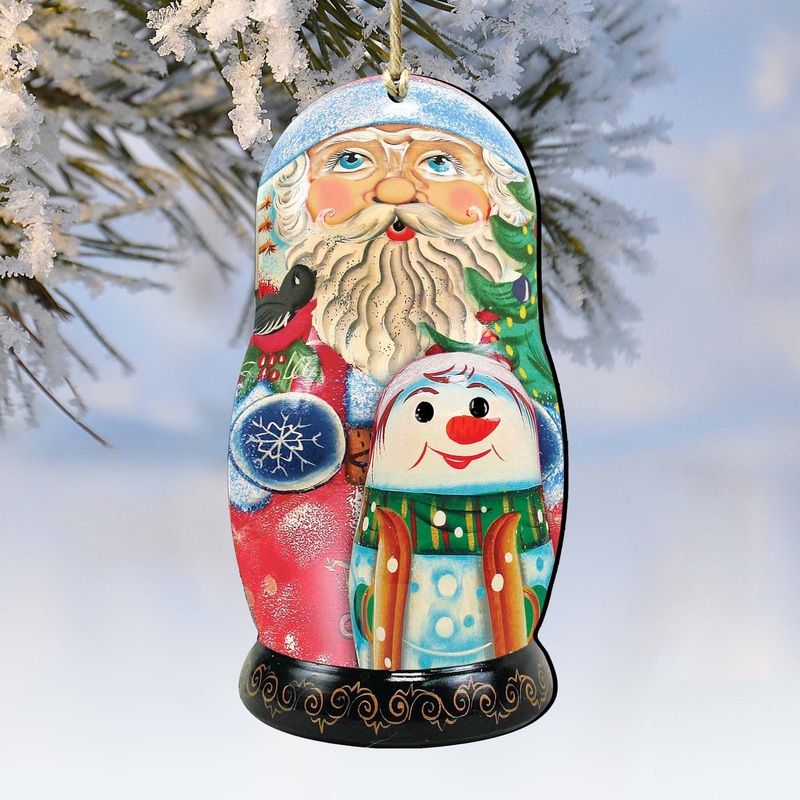 Santa Nesting Doll Wooden Ornaments by G. DeBrekht – Christmas Santa Snowman Decor – 8115142