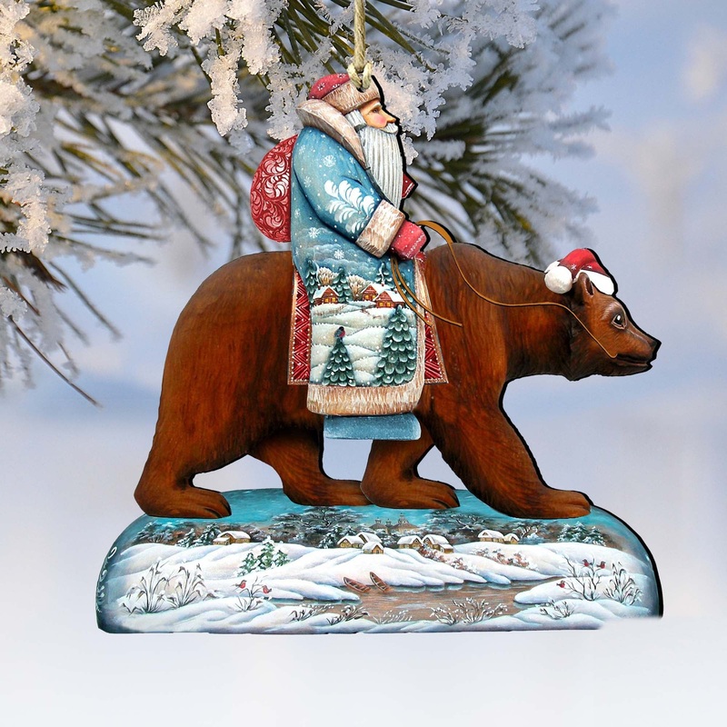 Santa On Grizzly Bear Ornament by G. DeBrekht – Christmas: Santa Snowman Decor – 8151128