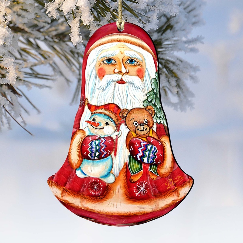 Santa Roly-poly Doll Wooden Ornaments by G. DeBrekht – Christmas Santa Snowman Decor – 8115012