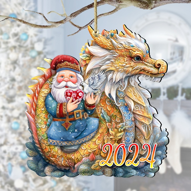 Santa with Dragon Wooden Ornaments by G. Debrekht Christmas Decor – 8611088-24