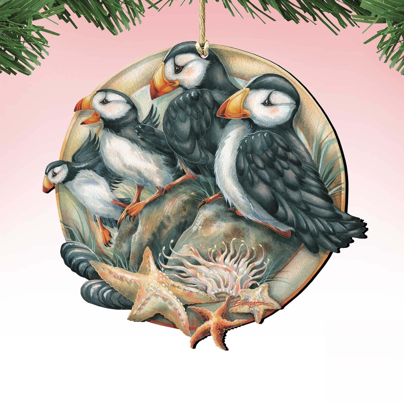 Send in the Clowns Puffins Wooden Ornaments by J. Bergsma – Wildlife Holiday Decor – 8591848-JB