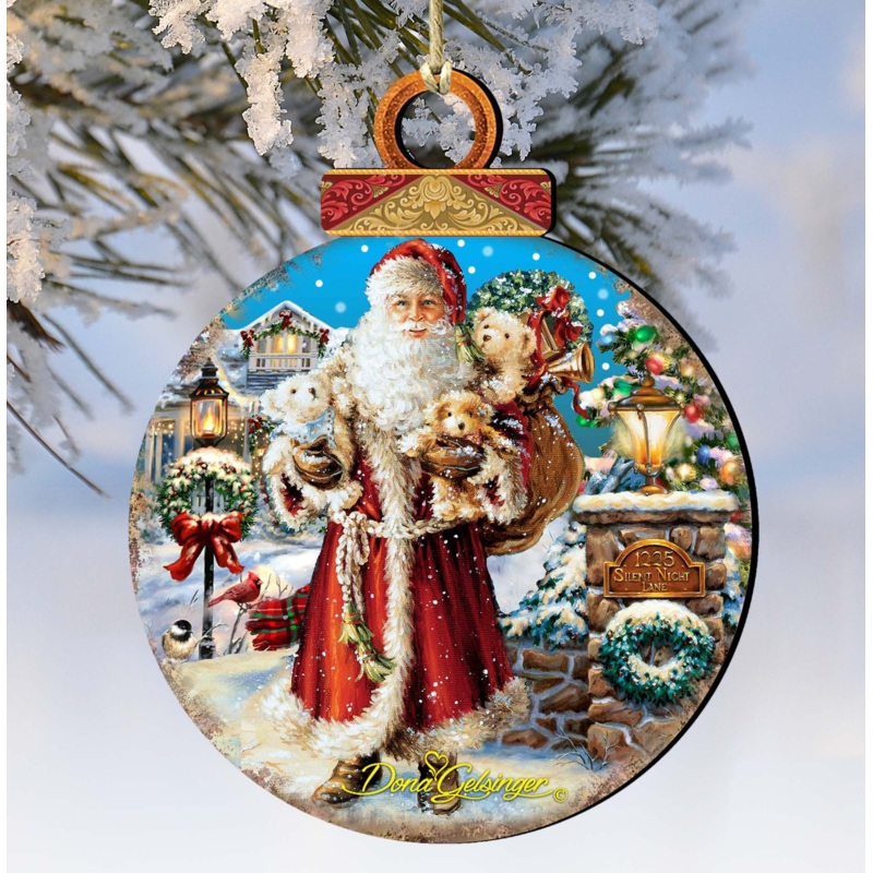 Silent Night Santa Wooden Ornaments by Gelsinger – Christmas Santa Snowman Decor – 8021116-1315