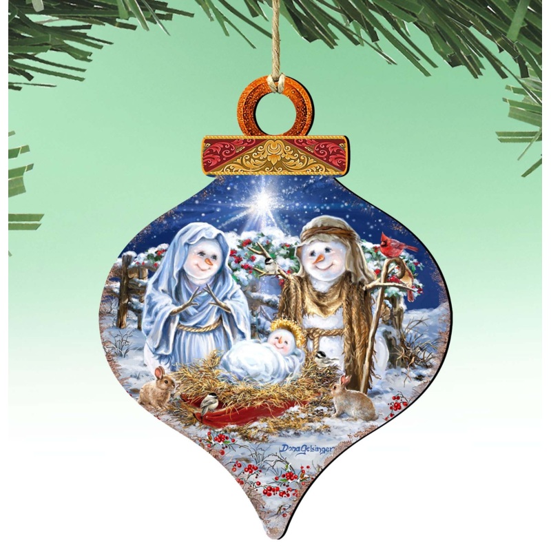 Snow Family Nativity Wooden Ornaments by Gelsinger – Christmas Santa Snowman Decor – 8031153-DG