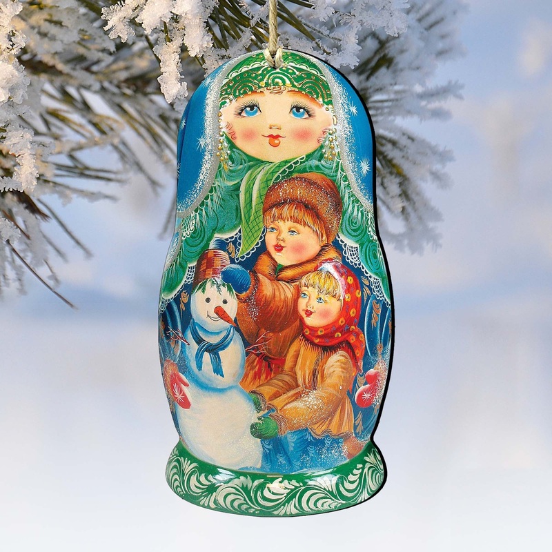 Snowman Play Matreshka Wooden Ornaments by G. DeBrekht – Christmas Decor – 8115932