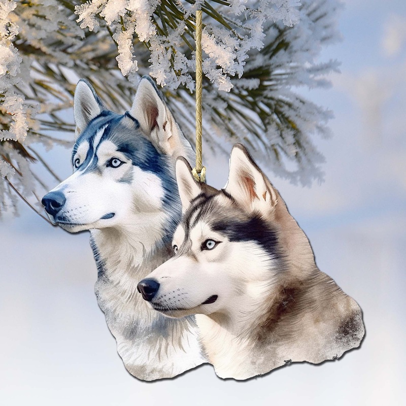 Spirited Alaskan Husky Wooden Ornaments by  – Wildlife Holiday Decor – 8710115-1