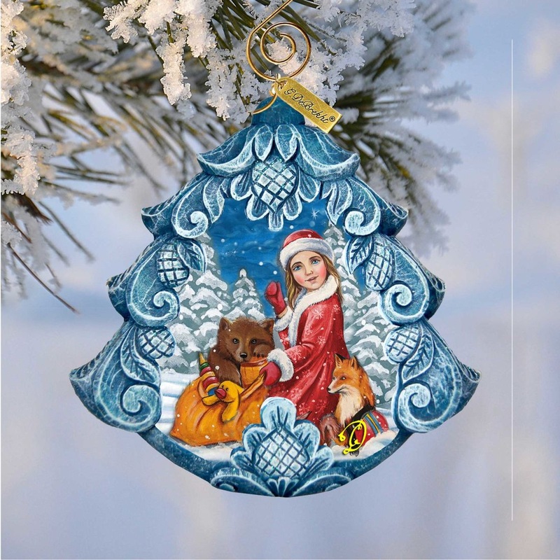 The Snow Maiden with Forest Friends Tree Sculpted Hand-Painted Christmas Ornament by G. DeBrekht – Christmas Decor – 610277