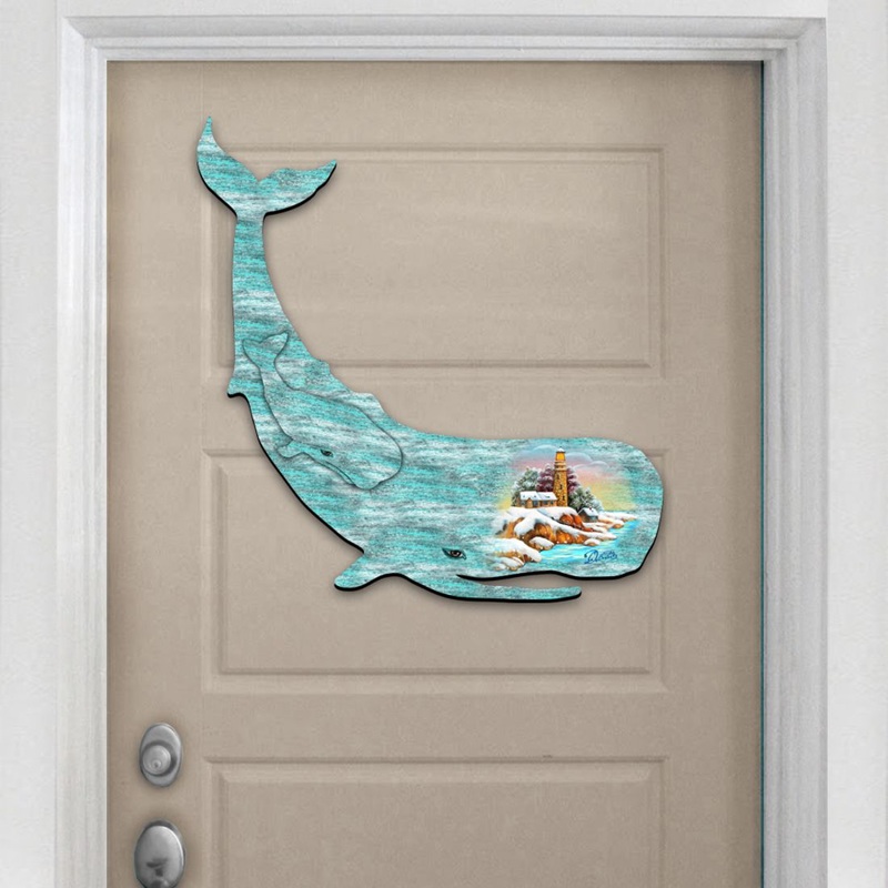 Whale Family Decorative Door Decor by G. DeBrekht – Coastal Holiday Decor – 8198516H