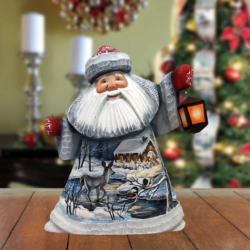 Winter Cabin Santa Hand-Painted WOODCARVED Masterpiece by G. DeBrekht – Wildlife Holiday Decor – 821508-16