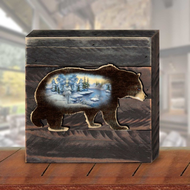 Winter Landscape Bear Wooden Decor by G. DeBrekht – Wildlife Holiday Decor – 8198215B