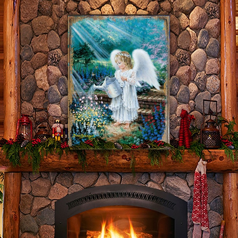 An Angel’s Gift Wooden Wall Art by D. Gelsinger – Nativity Holiday Decor – 95661B-9708