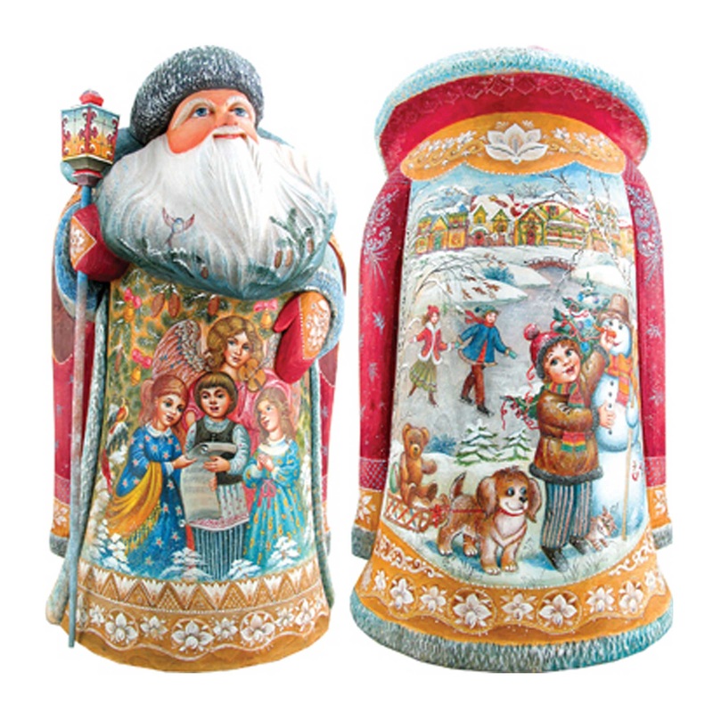 Christmas carol Santa, Hand-Painted WOODCARVED Figurine L291813 by G. DeBrekht – SPECIAL ORDER