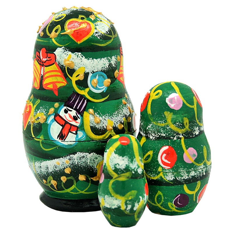 Christmas Tree Matreshka Nesting Hand-Painted Dolls Set by G. DeBrekht – Christmas Decor – 110151