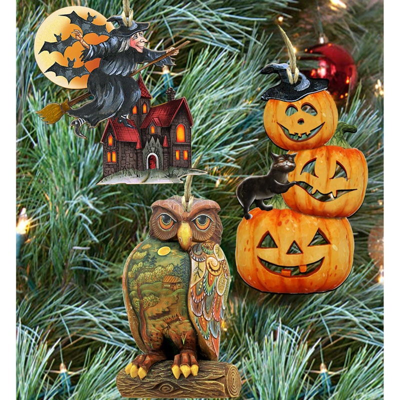 Classic Halloween Wooden Ornaments Set of 3 by G. DeBrekht – Christmas Dcor – 8100084S3