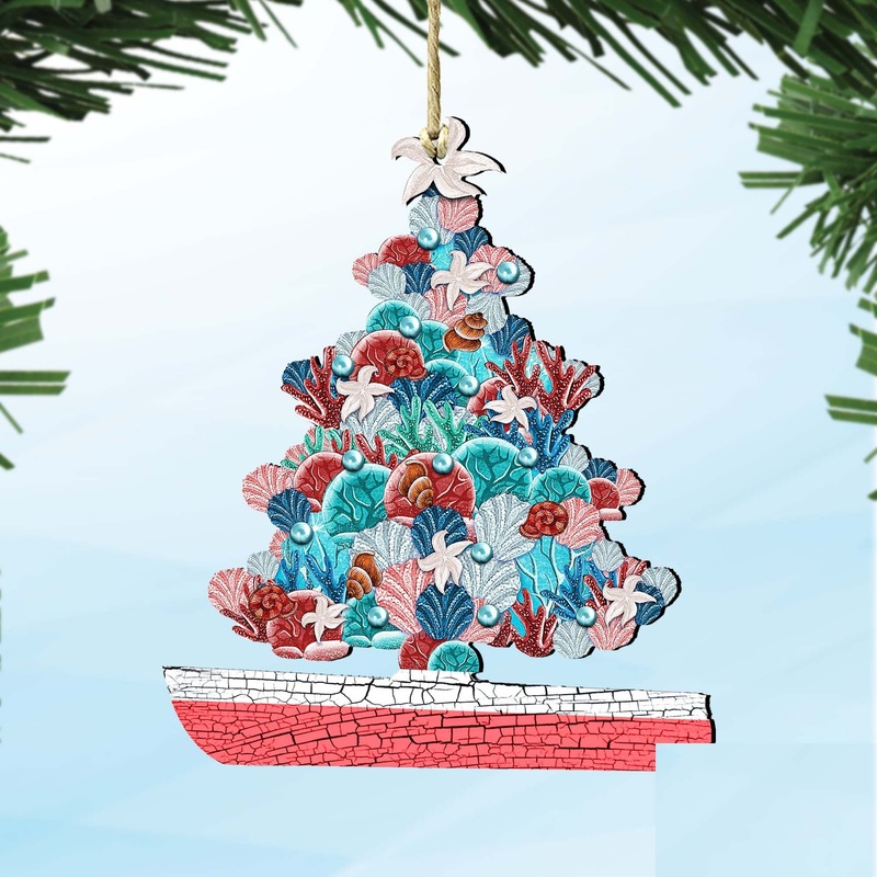 Coastal Boat Tree Wooden Ornaments by G. DeBrekht – Coastal Holiday Decor – 8193149-2