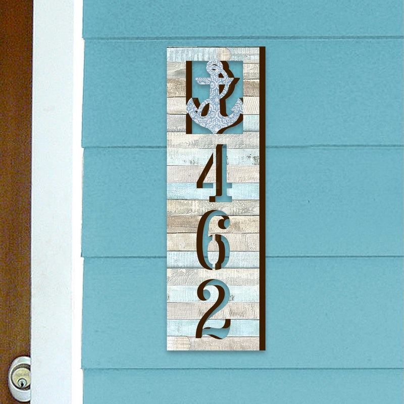 Coastal Door Numbers Sign – Anchor Wooden House Number Plaque – Custom Home Address Sign MA989811
