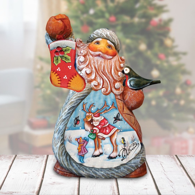 Coming Along Tiny Tale Santa Christmas Figurine by G. DeBrekht – Christmas Santa Snowman Decor – 561637