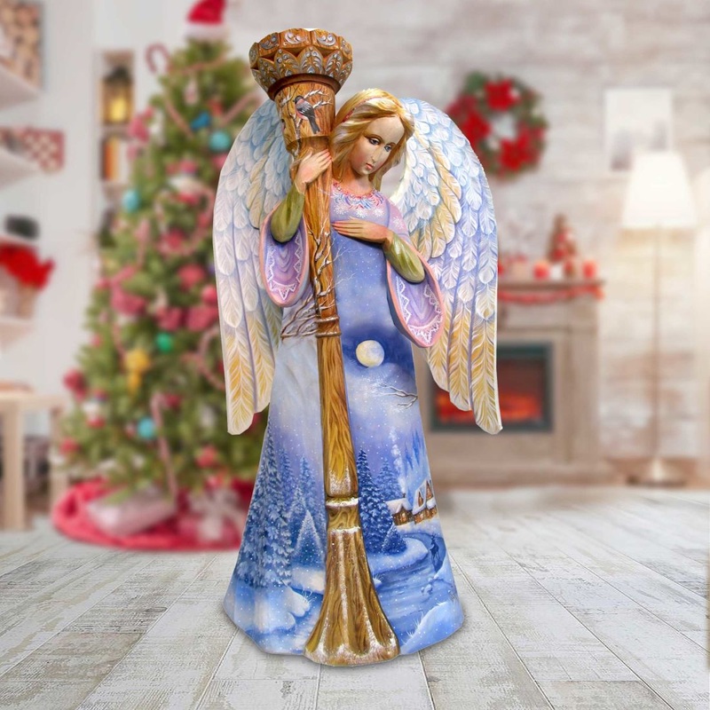 Dusk to Dawn Angel Hand-Painted WOODCARVED Masterpiece by G. DeBrekht – Nativity Holiday Decor – L24121