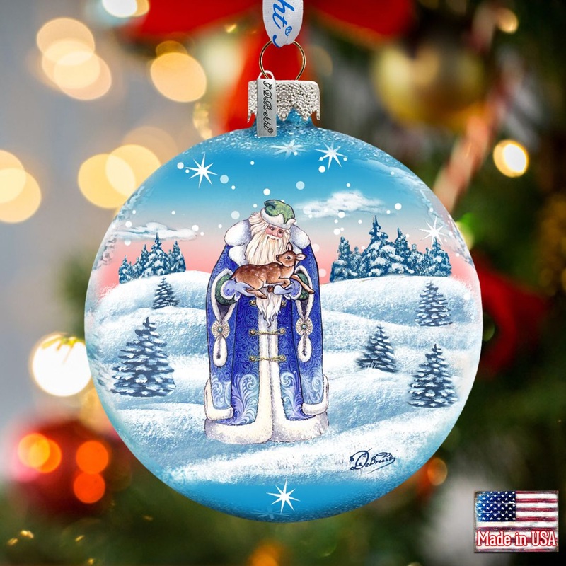 Father Frost Ball Glass Ornament by G. DeBrekht – Christmas Santa Snowman Dcor – 73317
