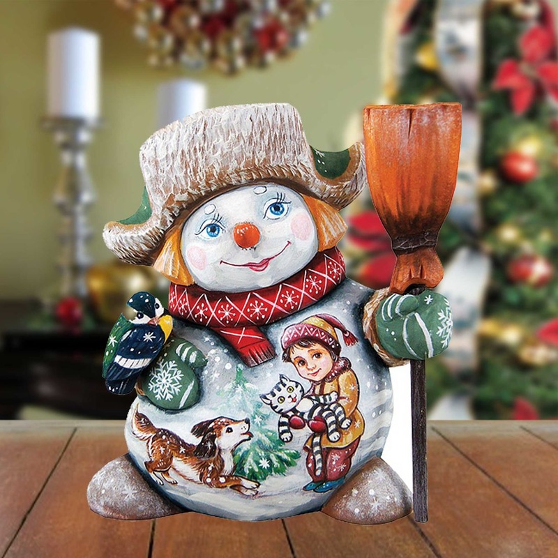 Friends Forever Hand-Painted WOODCARVED Masterpiece by G. DeBrekht – Christmas Santa Snowman Decor – 8215895