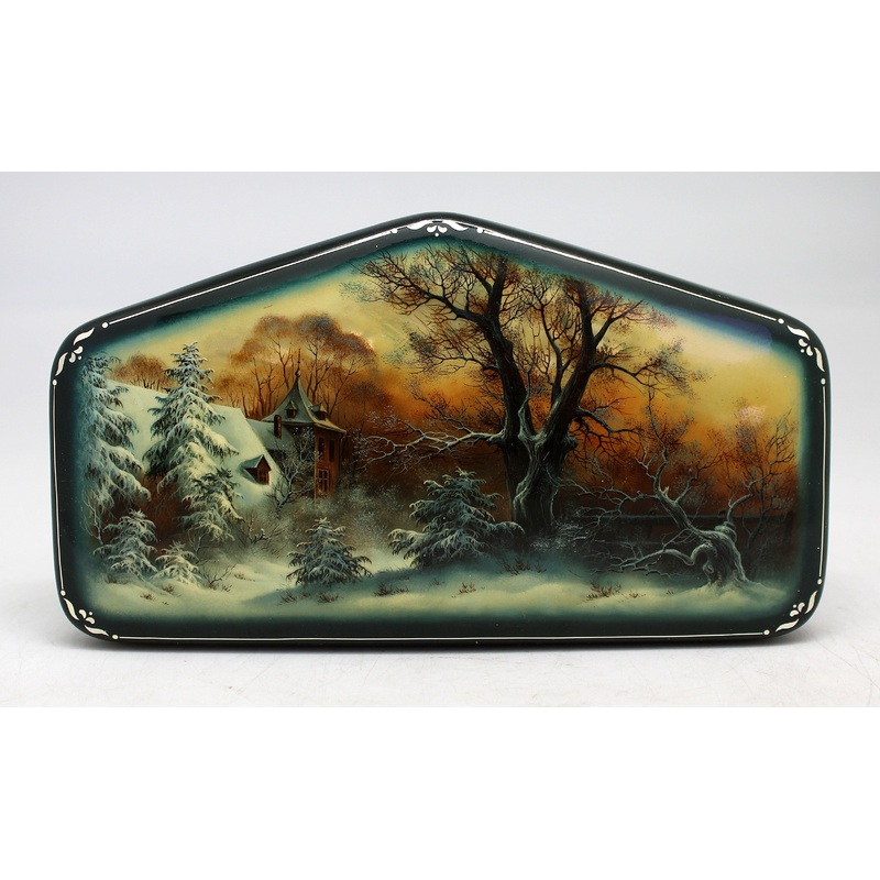 Handpainted One-of-a-Kind Papier Mache Lacquered Miniature Box 6.5 x 3.5 Unique Handmade Gift Collectible and Home Decoration