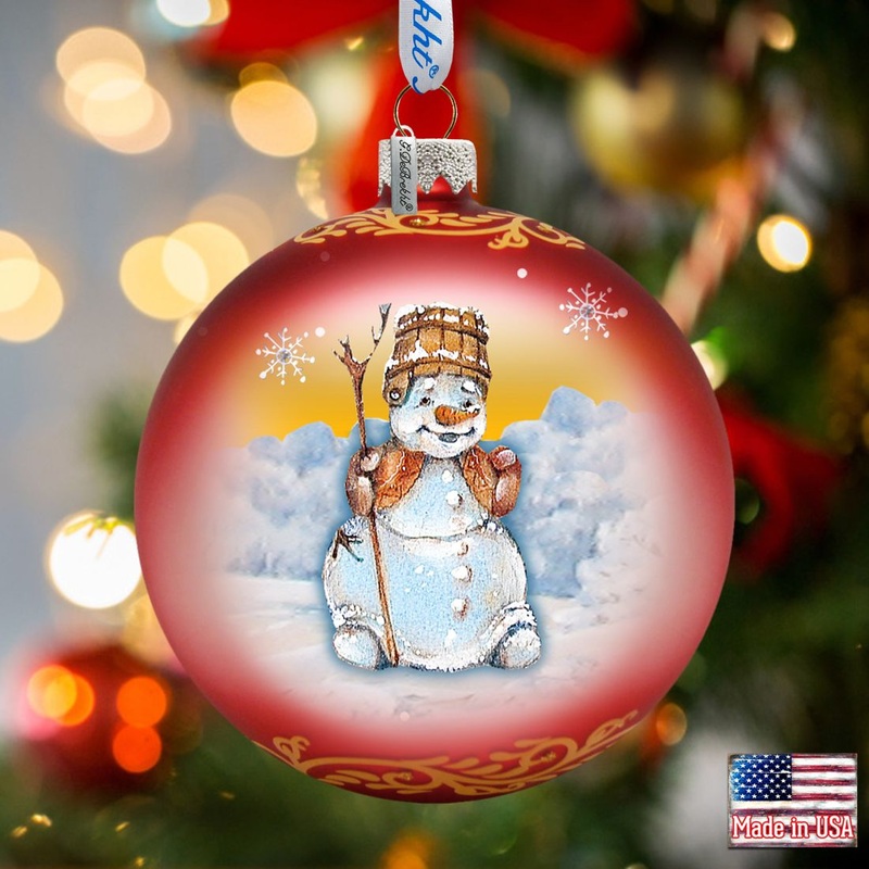 Happy Snowman Ball Glass Ornament by G. DeBrekht – Christmas Santa Snowman Decor – 73332