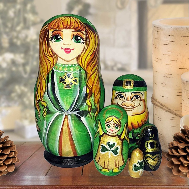 Irish Princess Matreshka Nesting Hand-Painted Dolls Set of 5 by G. DeBrekht – Celtic Decor – 140077