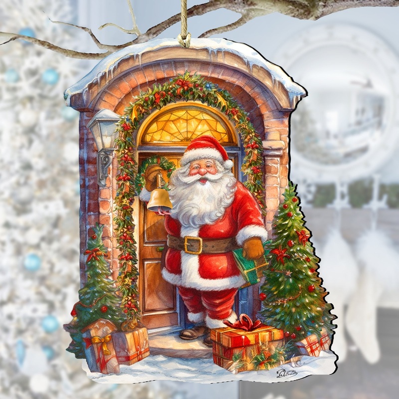 Knocking the Door Santa Wooden Ornaments by G. Debrekht Christmas Santa Snowman Decor – 8611044
