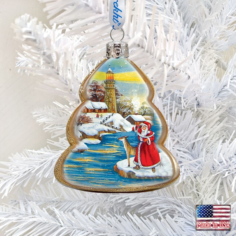 Lighthouse Santa Mercury Glass Ornament by G. DeBrekht – Coastal Holiday Decor – 773025