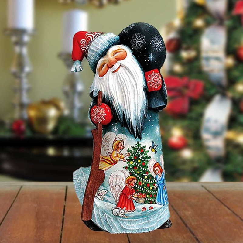 Midnight Tree Dancing Santa Hand-Painted WOODCARVED Figurine by G. DeBrekht – Christmas Decor – 821449