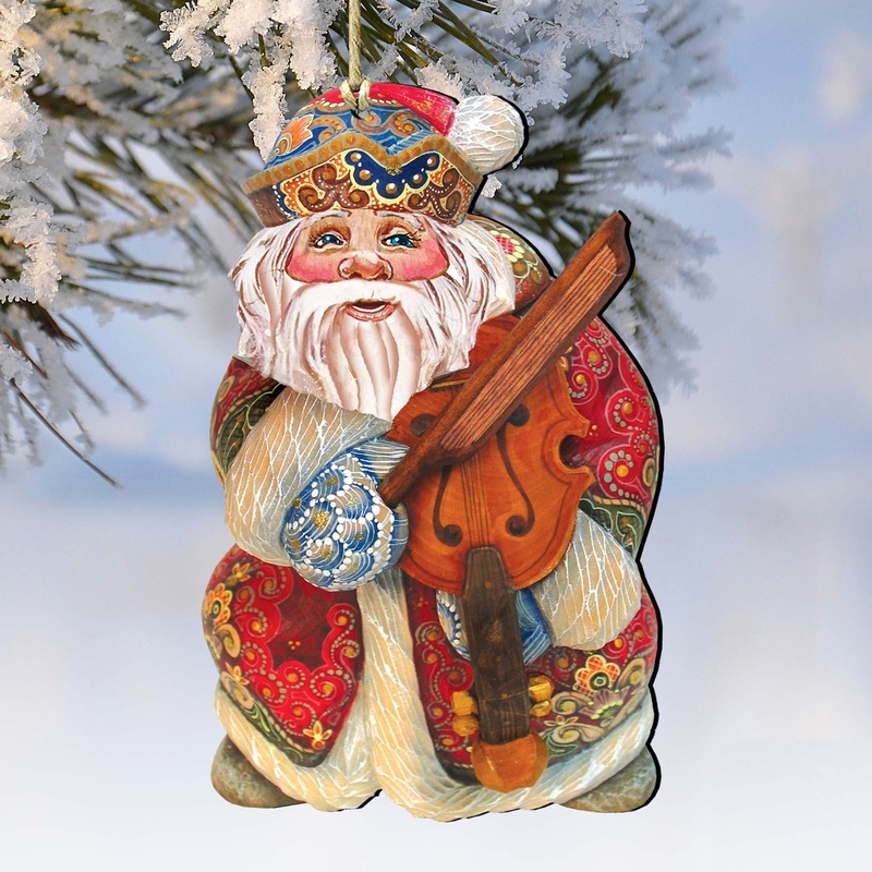 Musician Santa Wooden Ornaments by G. DeBrekht – Christmas Santa Snowman Decor – 8116213