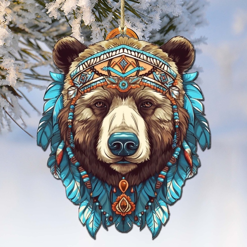 Mysterious Bear Face Wooden Ornaments by  – Wildlife Holiday Decor – 8710124-2
