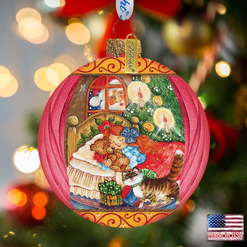 Night Before Christmas Glass Ornament by G. DeBrekht – Christmas Santa Snowman Decor – 73613