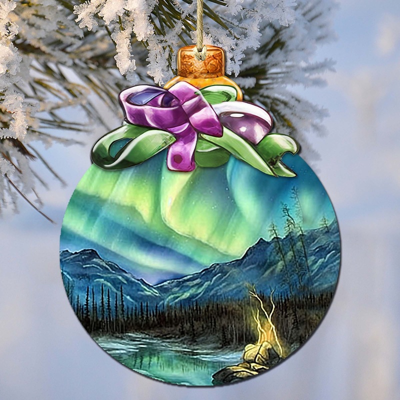 Northern Lights Splendor Wooden Ornaments by  – Wildlife Holiday Dcor – 870024