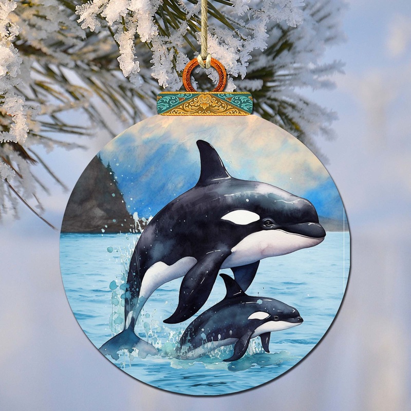 Orca’s Family Wooden Ornaments by  – Wildlife Holiday Dcor – 870052