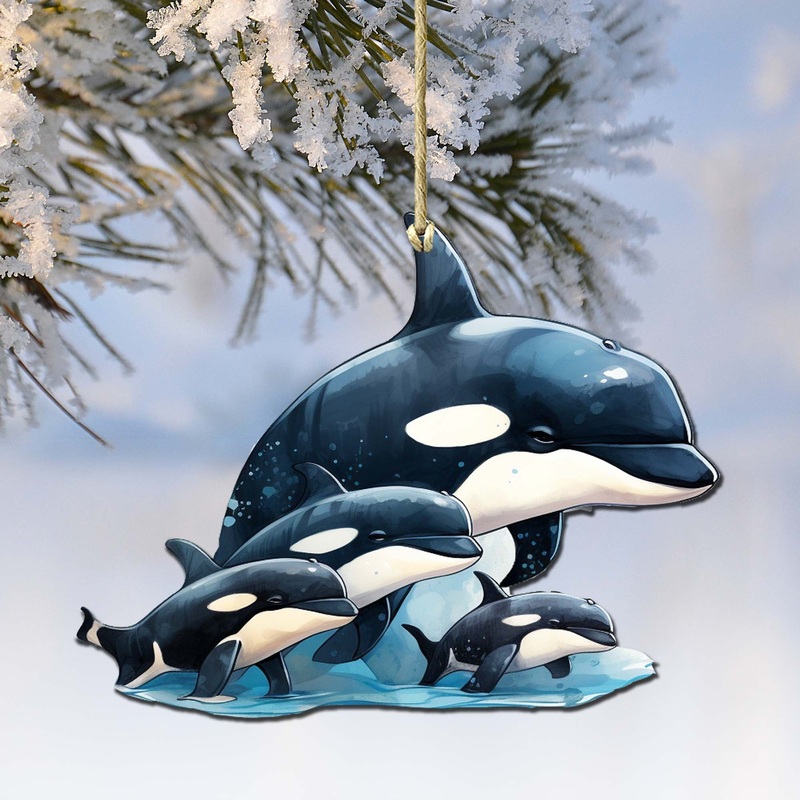 Orca’s Family Wooden Ornaments by  – Wildlife Holiday Decor – 8710102-2
