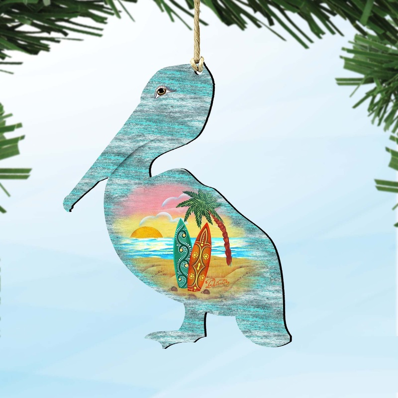Pelican Wooden Ornaments by G. DeBrekht – Coastal Holiday Decor – 8198543