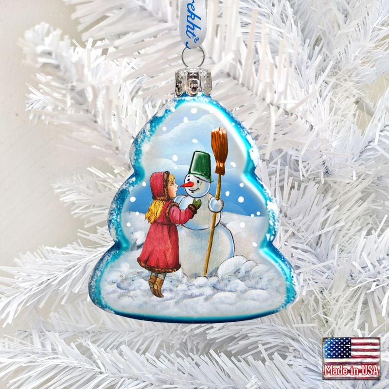 Playing Snowman Mercury Glass Ornament by G. DeBrekht – Christmas Santa Snowman Decor – 777386