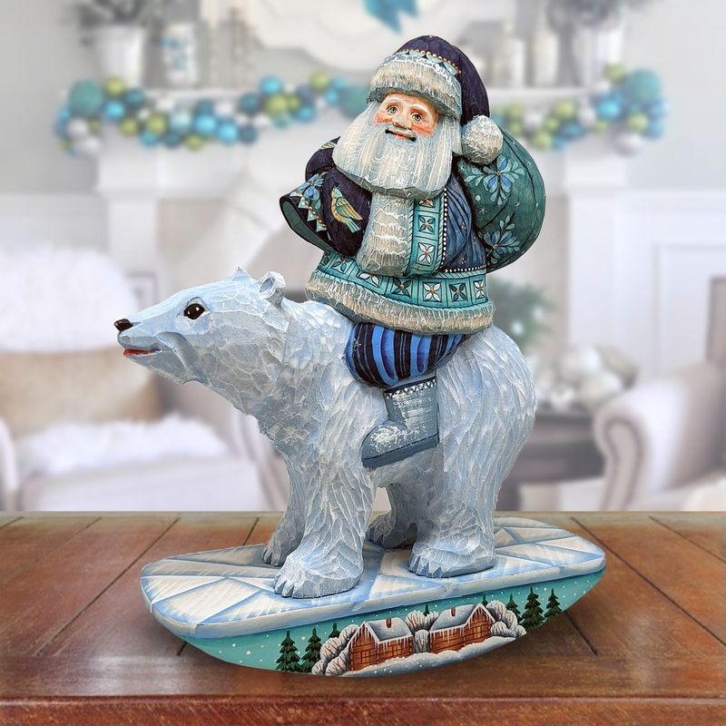 Polar Bear Santa Hand-Painted WOODCARVED Masterpiece by G. DeBrekht – Wildlife Holiday Decor – 820024 *** PRE-ORDER – Handmade Just for You! ***