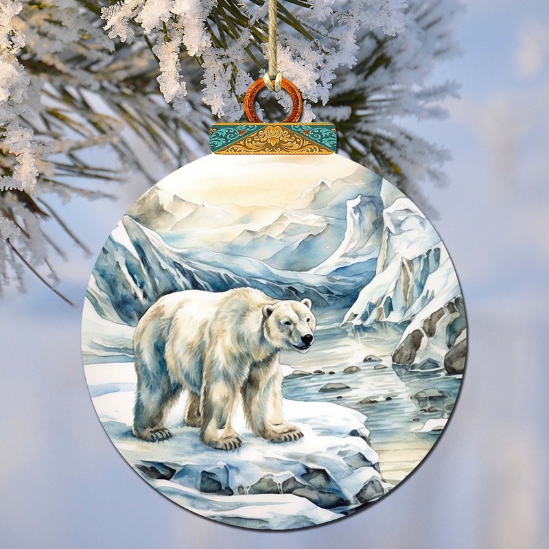 Polar Bear with Cub Wooden Ornaments by  – Wildlife Holiday Decor – 870048