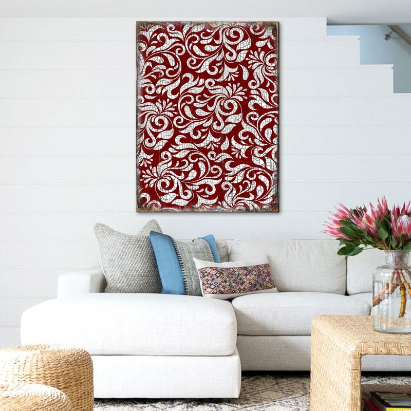 Red Floral Rustic Wooden Wall Art by G. DeBrekht – Floral Ornamental Decor – 95001B