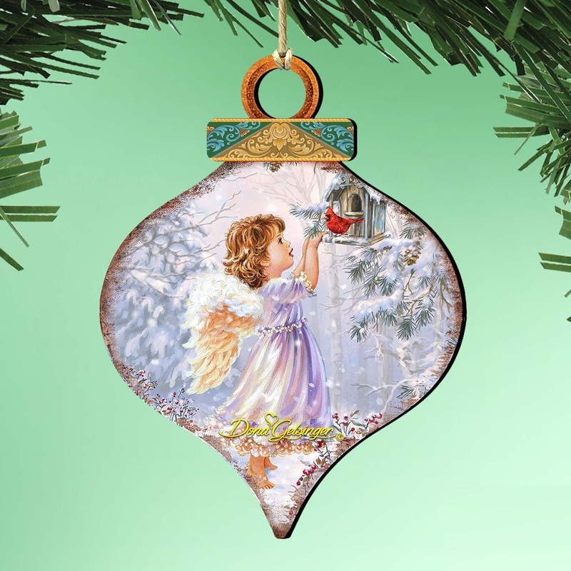 Red Robin Woodland Angel Wooden Ornaments by Gelsinger – Nativity Holiday Decor – 8031118-1622