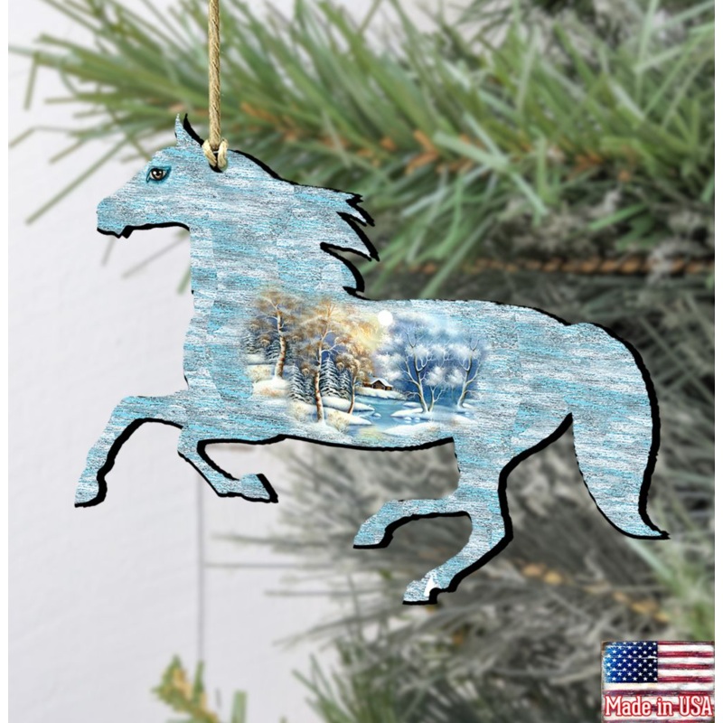 Running Horse Wooden Ornaments by G. DeBrekht – Wildlife Holiday Decor – 8198152