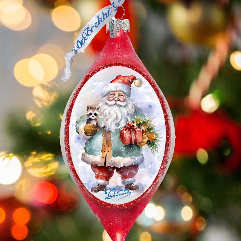 Santa Claus Presents Drop Glass Ornament by G. Debrekht – Christmas Santa Snowman Decor – 757-045