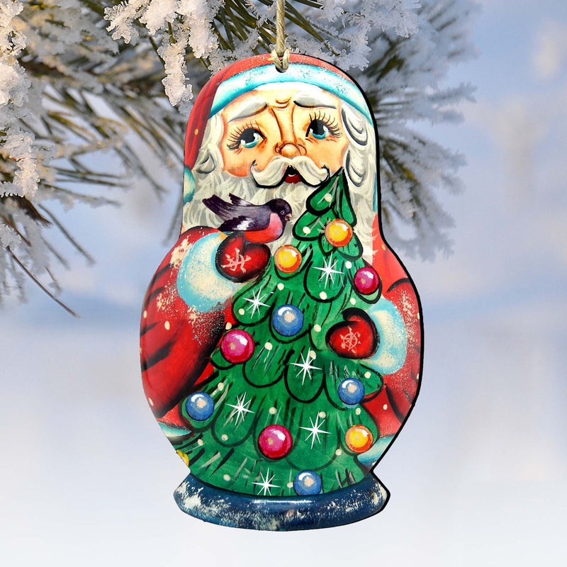 Santa Nesting Doll Wooden Ornaments by G. DeBrekht – Christmas Santa Snowman Decor – 8115060