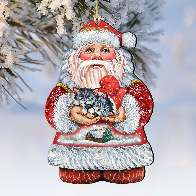 Santa with Matreshka Wooden Ornaments by G. DeBrekht – Christmas Santa Snowman Decor – 8117809