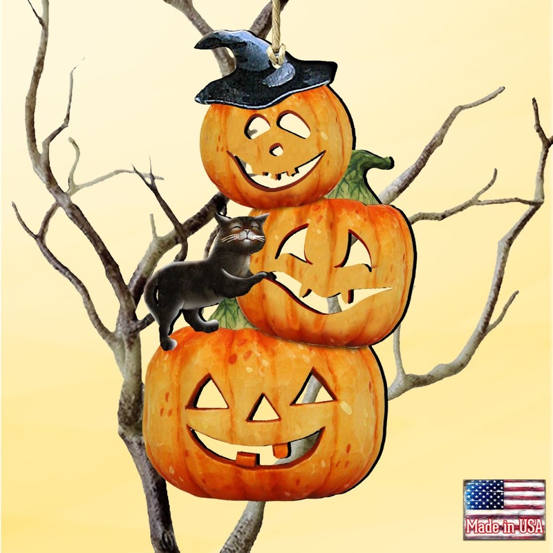 Scary Stacking Pumpkins Wooden Ornaments by G. DeBrekht – Thanksgiving Halloween Decor – 8158415