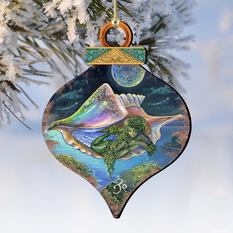 Sea View Shell Wooden Ornaments by Josephine Wall – Coastal Sea-Life Decor – 845621-JW