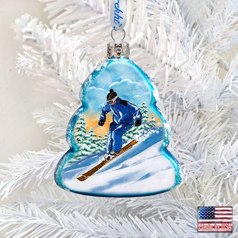 Skier Mercury Glass Ornament by G. DeBrekht – Wildlife Holiday Decor – 771037