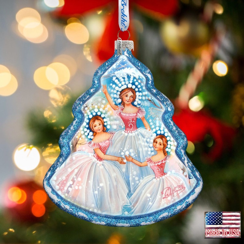 Snowflakes Tree Glass Ornament by G. DeBrekht – Christmas Santa Snowman Decor – 762-027