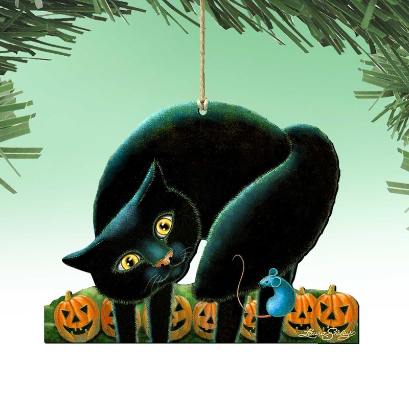 Spooky Cat Wooden Ornaments by Laura Seeley – Thanksgiving Halloween Decor – 8512056-LS